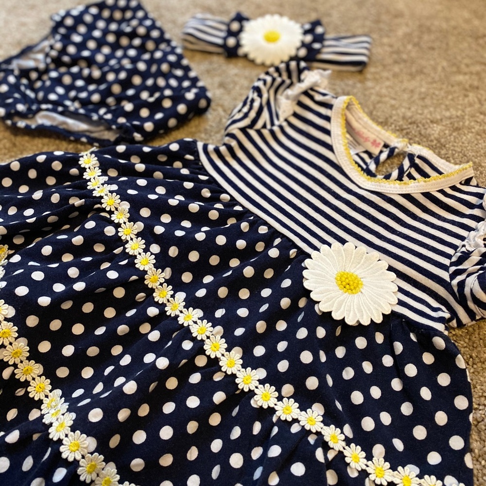 3 piece set! Dress + Diaper Cover + Headband